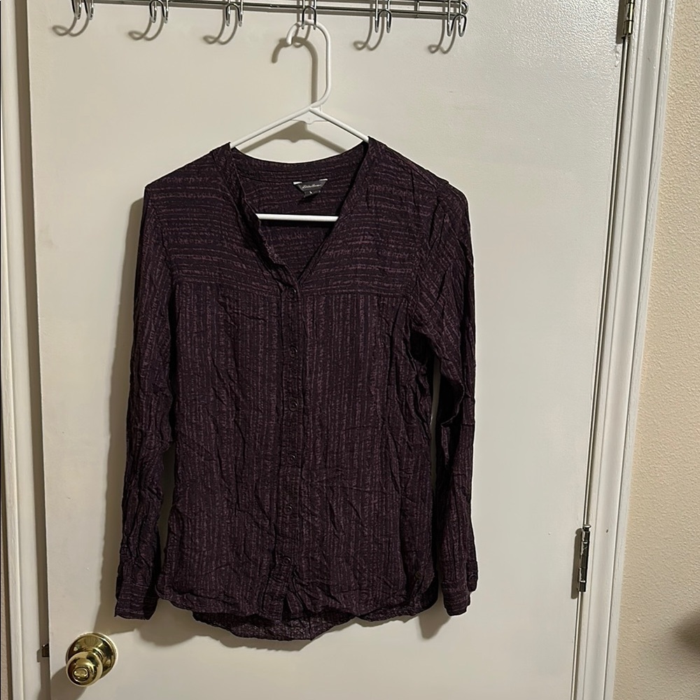 Eddie Bauer Purple V-Neck Long Sleeve Blouse
